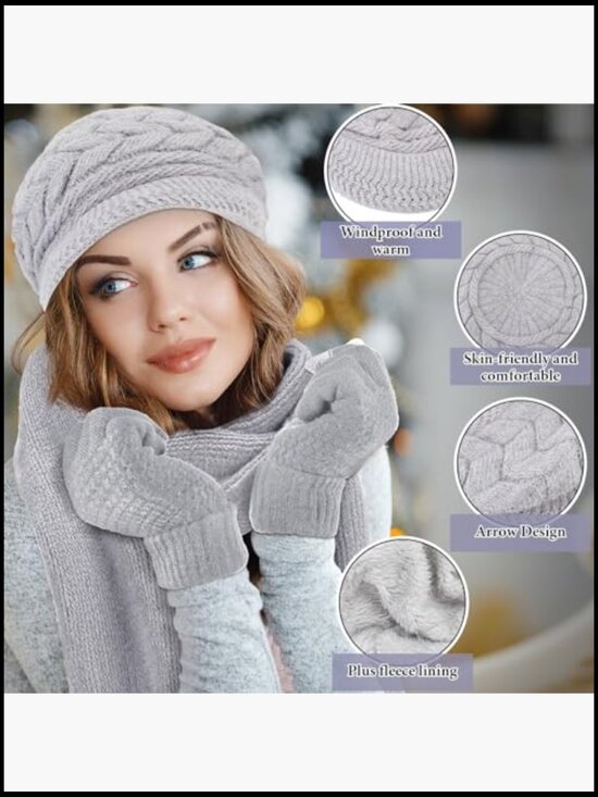 Winter Hat Gloves Scarf Set Knitted Beanie Mittens Scarves Warm main image 5